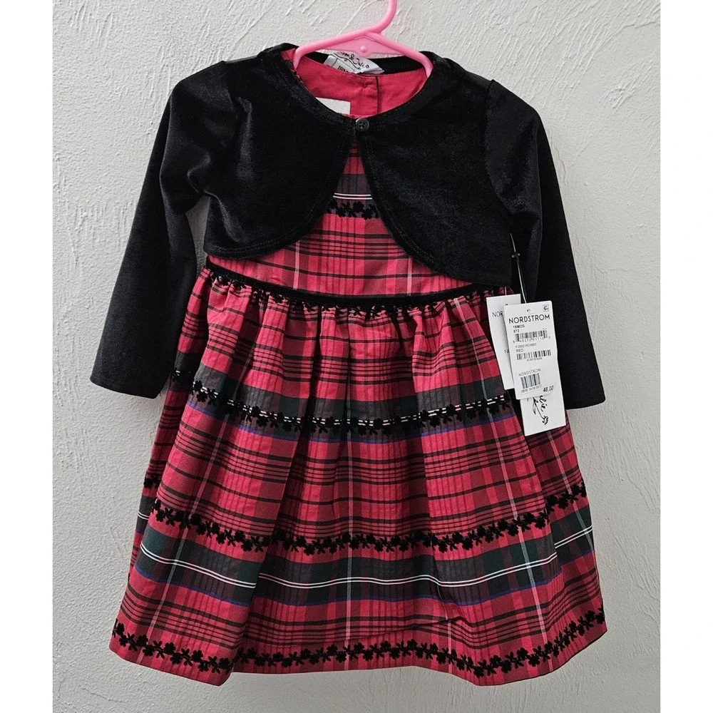 *NEW w/Tags‎ PIPPA & JULIE Girls Size 18 Months Red Plaid Dress Black Sweater